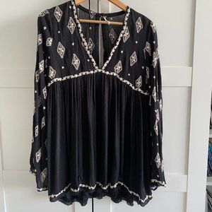 Free People Embroidered Bell Sleeve Top